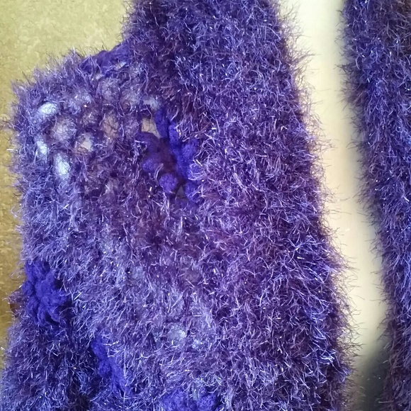 Hand Crochet Eyelash Open Front Cardigan New - Picture 4 of 5